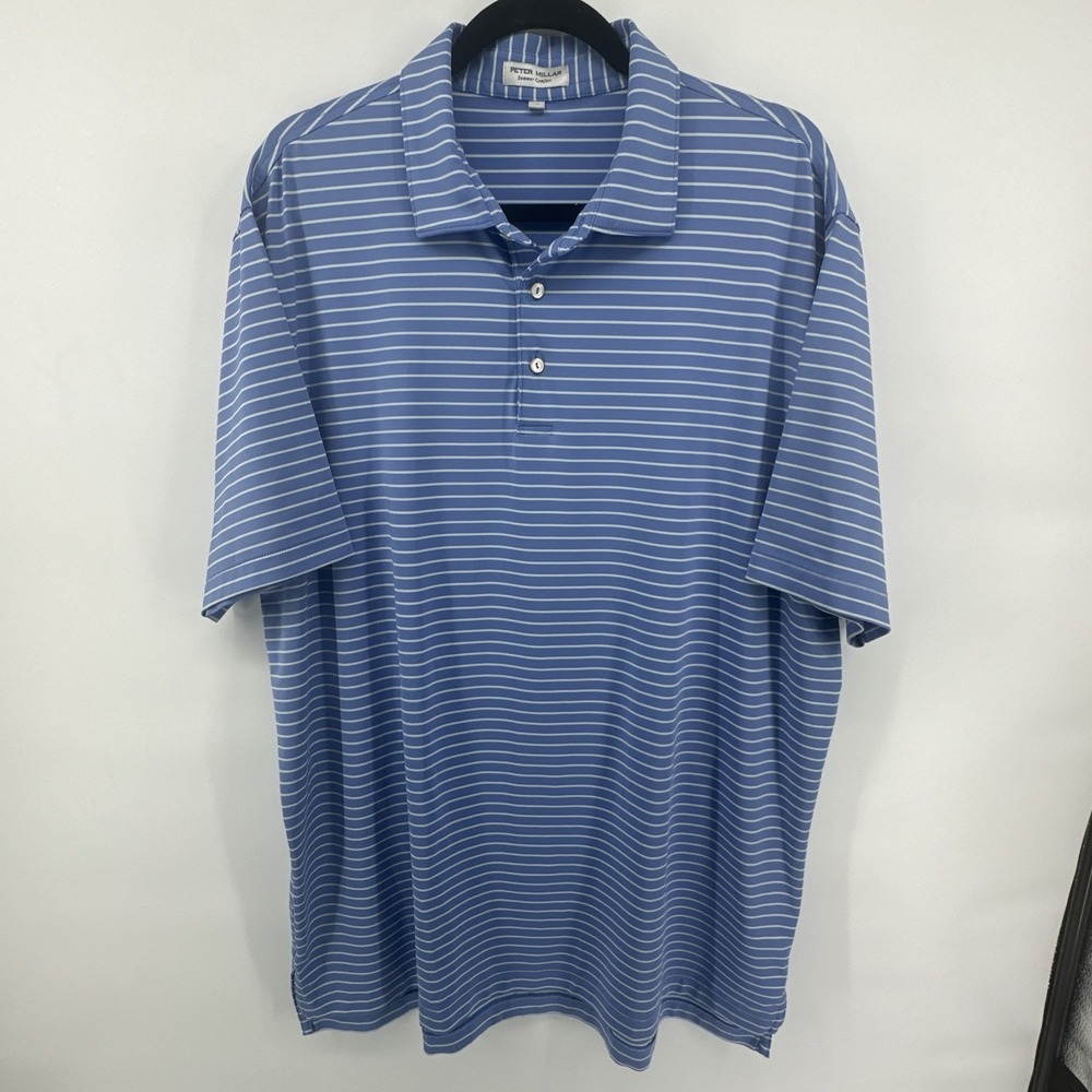 Peter Millar Men's X-Large Summer Comfort Golf Polo Shirt Blue Striped